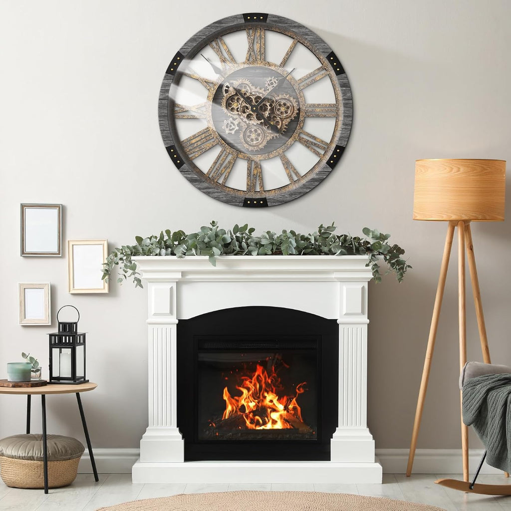 36" Extra Large Wall Clock with Moving Gears, Oversized Giant Industrial Steampunk Rustic Clocks for Wall Decor Living Room Home Office,...