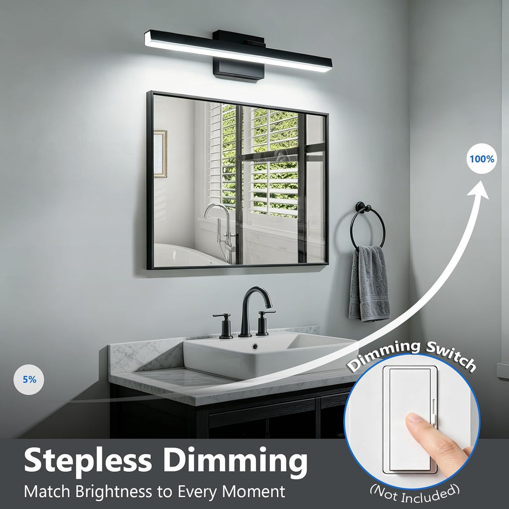 Modern Bathroom Vanity Light 24 inch, Rotatable, 16W Dimmable Led Bathroom Light Fixture Over Mirror, Black Vanity