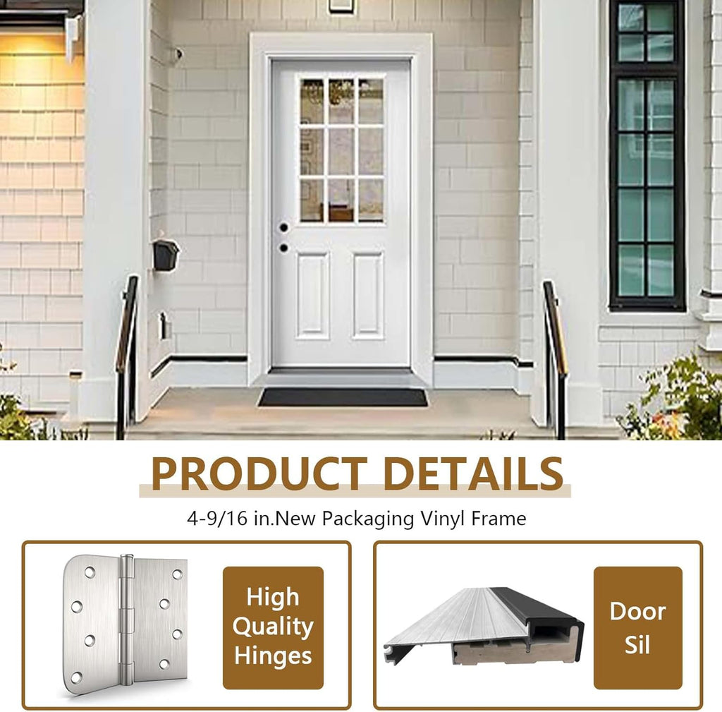 36 X 80 Exterior Door with Glass, Modern Front Door for House Exterior, Entry Doors for Home, Primed Fiberglass, Left