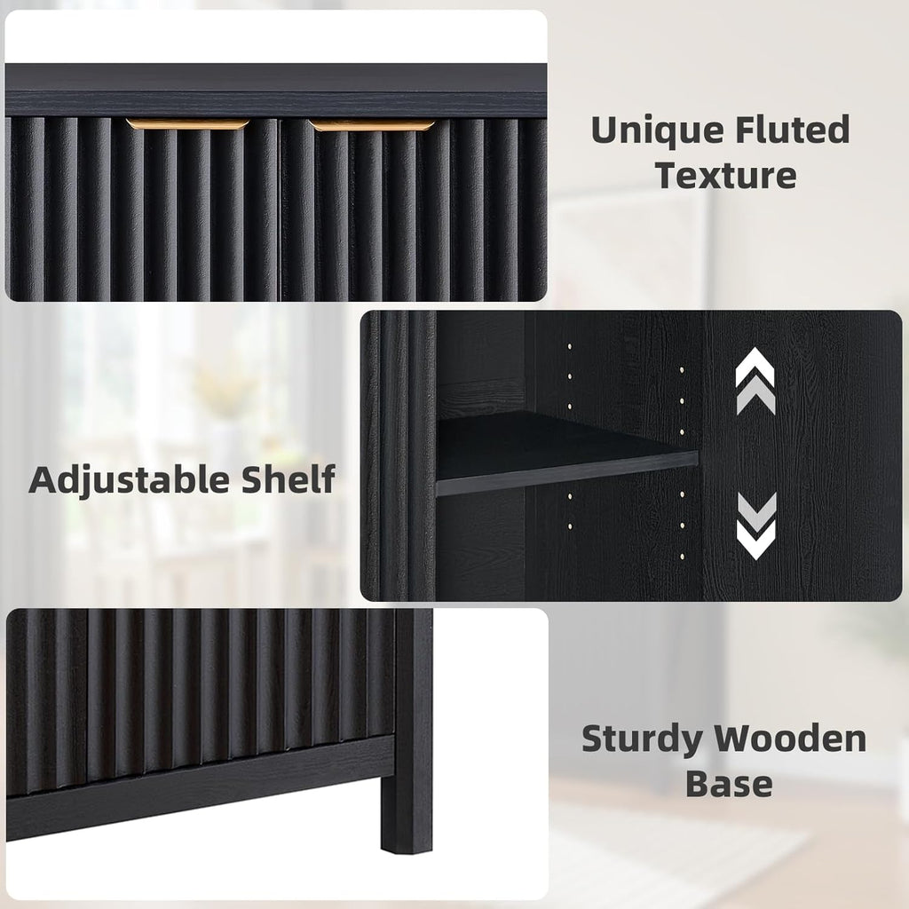 32" Sideboard Buffet Cabinet with Storage, Fluted Accent Storage Cabinet with 2 Doors, Modern Accent Coffee Bar