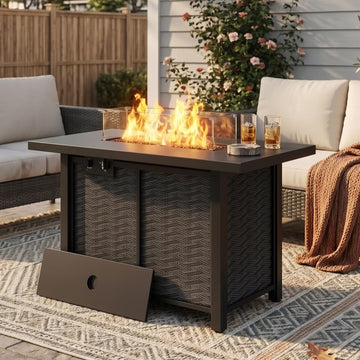 Propane Fire Pit, 43" Outdoor Gas Fire Pit Table, 50, 000 BTU 2-in-1 Texteline Pattern Fire Table with Removable Lid