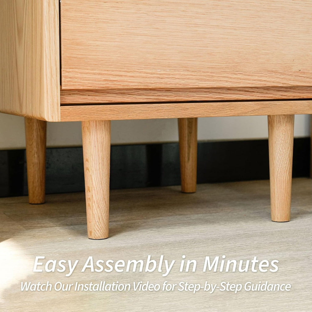 Night Stand, Mid Century Modern Nightstand w/2 Drawers, Boho Small Bedside Table, Oak Solid Wood, 17.72 W x 15.75 D x