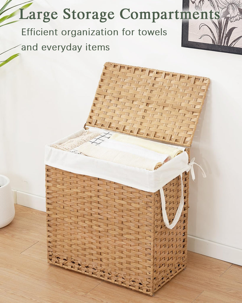 Laundry Hamper with Lid Wicker Laundry Basket 112L, Natural | Large Family Clothes Sorter Trunk with Lid, 3