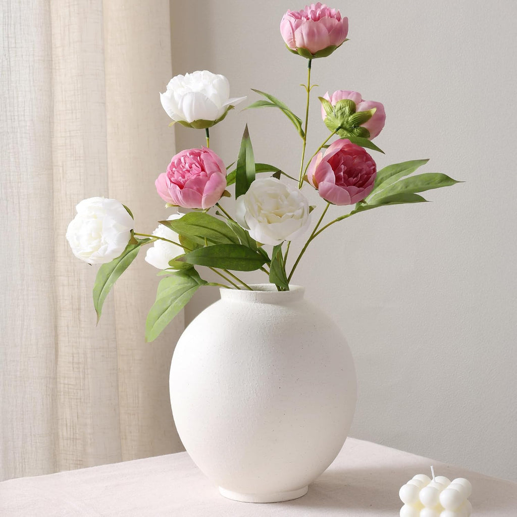 Large White Ceramic Vase, 9.8 inch Rustic Farmhouse Flowers Vase
