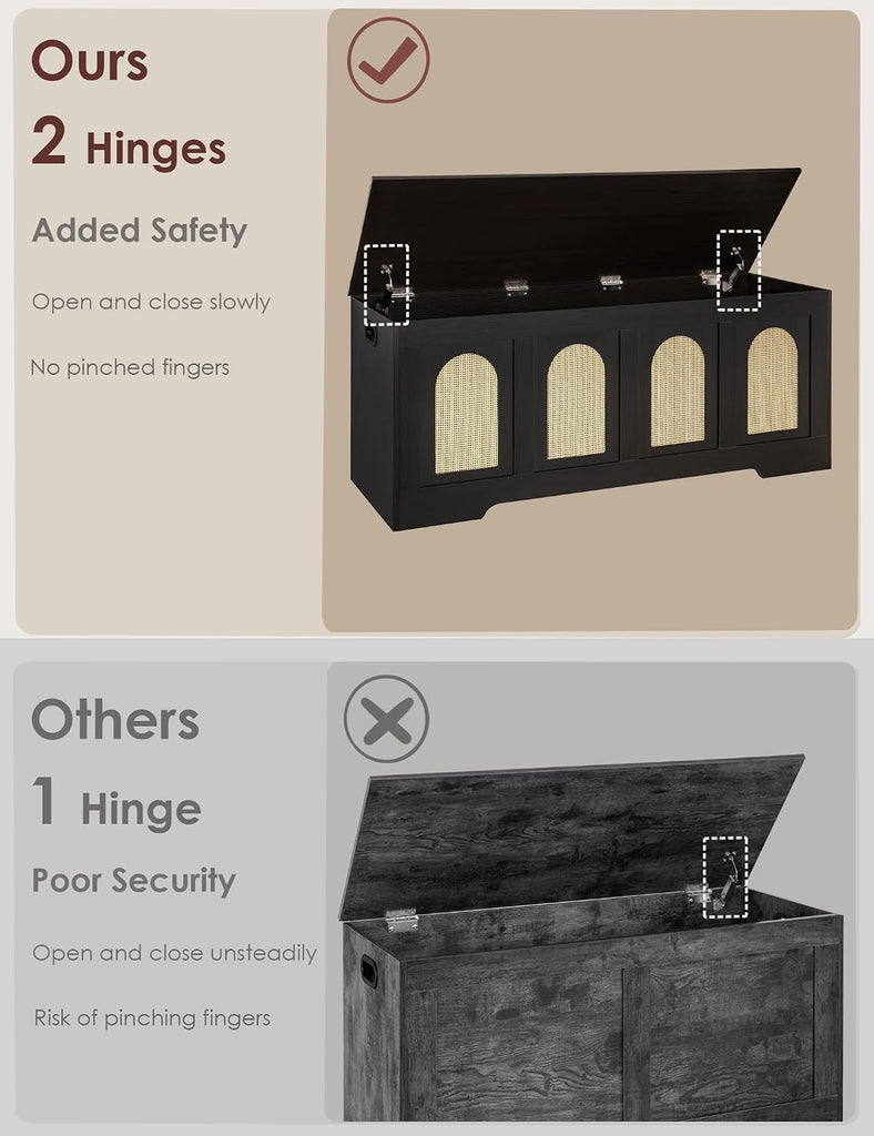 Storage Chest, Wooden Toy Box with Lid, 2 Soft-Close Hinges 47.2" | Entryway Shoe Bench, Finger-safe Flip-Top, Easy