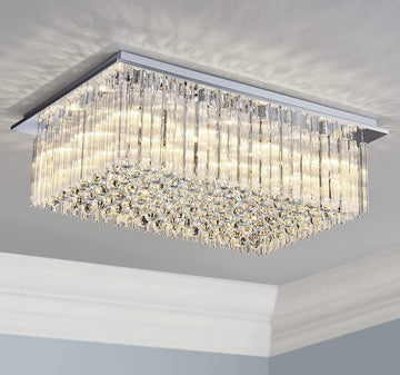 12-Lights Modern Chandelier Lamp K9 Crystal Chandelier Light Fixture,Modern Flush Mount Ceiling Light Fixture Raindrop Chandelier for Bedroom,Dining Room,Livingroom,L32 x W22 x H10