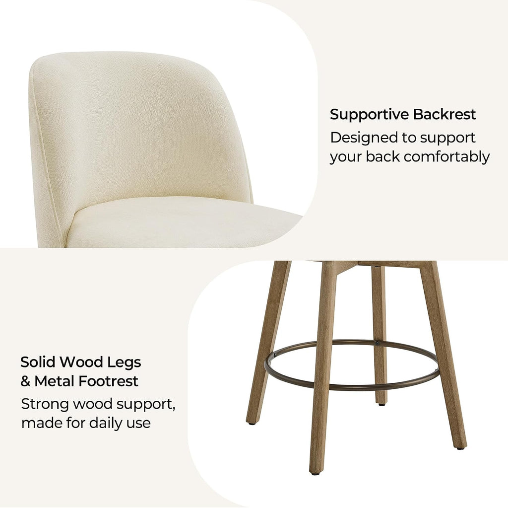 Modern Swivel Counter Height Bar Stools Set of 2, 26" Upholstered Counter Stools, Solid Wood Legs, Comfortable