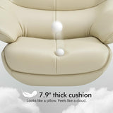Modern Reclining Swivel Lounge Chair and Ottoman — White Genuine Leather