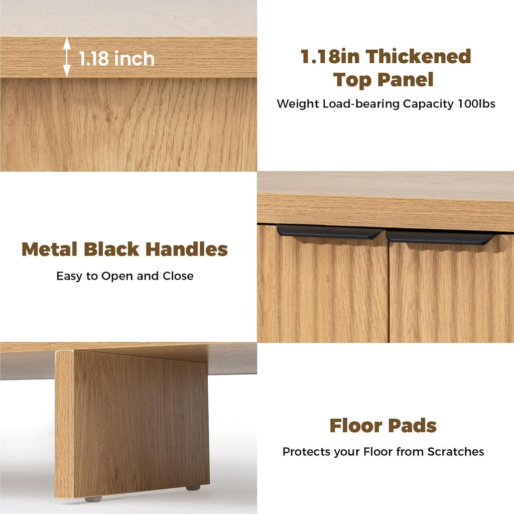 55'' Sideboard Buffet Cabinet with Storage Fluted Sideboard Buffet with Adjustable Shelves Coffee Bar Console Table