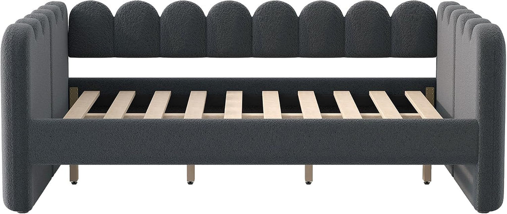 Queen Size Daybed Frame, Queen Day Bed Frame Fleece Upholstered Platform Bed with Wood Slats Support , Easy Assembly