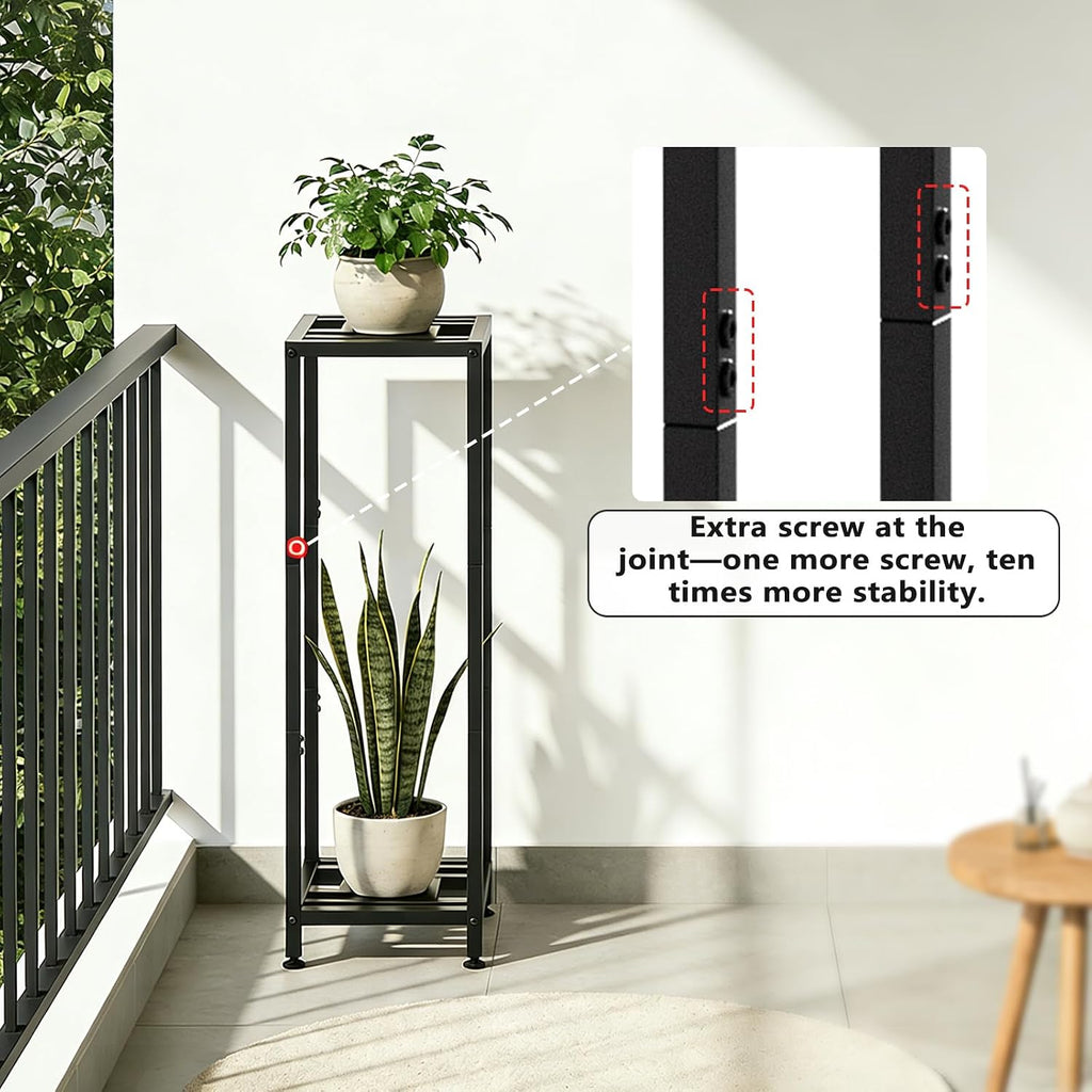 Metal Plant Stand, 2-Tier Indoor Outdoor Flower Pot Holder, 40*11.81*11.81 Inch, 230 lb Capacity, Adjustable Feet