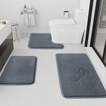 Bathroom Rugs Sets 3 Piece, Non-Slip & Quick Dry Bath Mat Set, Ultra Soft Velvet Bath Rugs , Toilet and Shower Floor