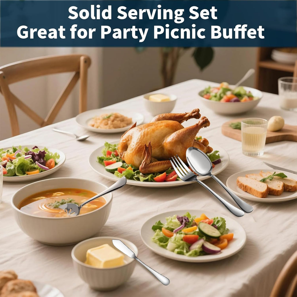 Silverware Set for 8, 45-Piece Stainless Steel Flatware Cutlery Fork and Spoon Set with Serving Utensils Set