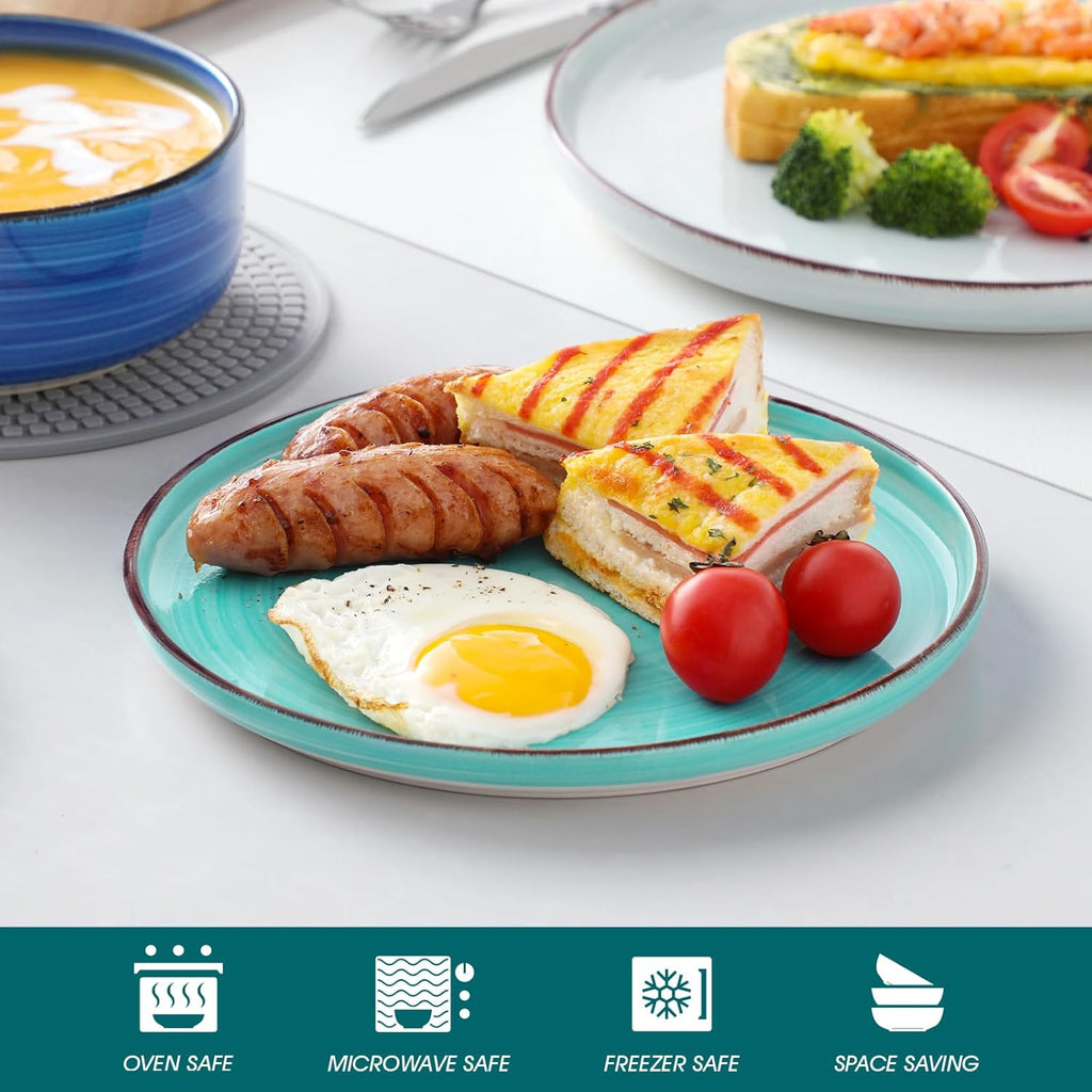 Bonita Blue Dinnerware Sets, Plates and Bowls Set for 4, 12 Pieces Stoneware Dinnerware Set