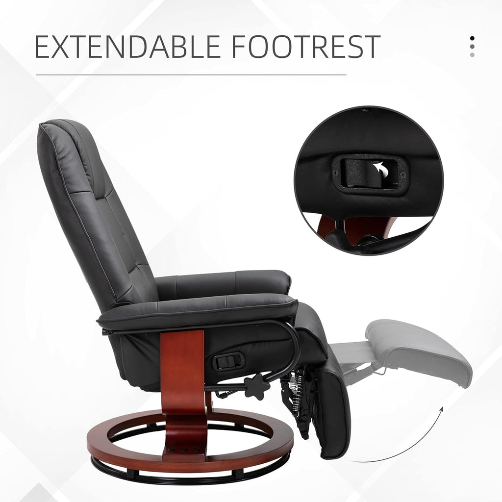Modern Reclining Swivel Lounge Chair — Black PU Leather