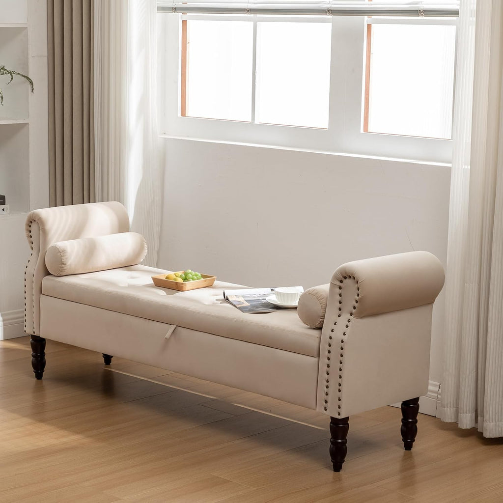 67" End of Bed Storage Bench King Size, Storage Bench , Velvet Bed Bench with Storage Upholstered Tufted Storage
