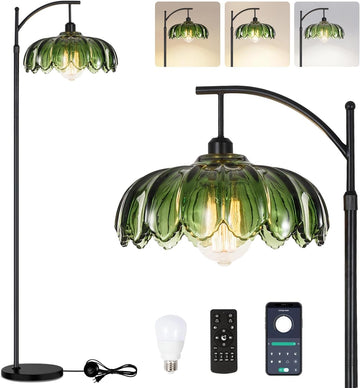 Glass Floor Lamp,Gold Dimmable Standing Lamp with Remote