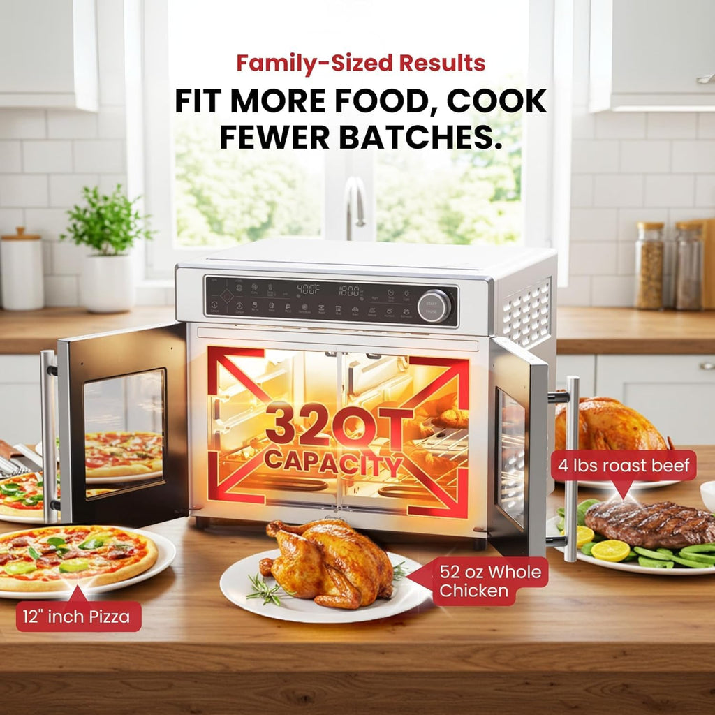 Ultra-Premium Air Fryer Toaster Oven Combo With Independent Dual-Zone Technology, Extra Large 32QT French Door