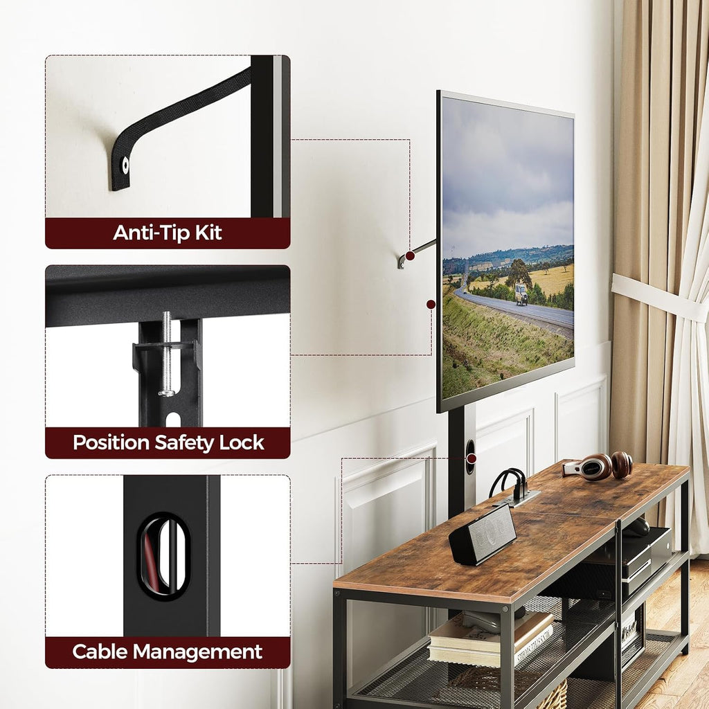 59" TV Stand with Mount and 4 Power Outlets, Entertainment Center Media Console, Swivel TV Stand Mount up to 75 inch