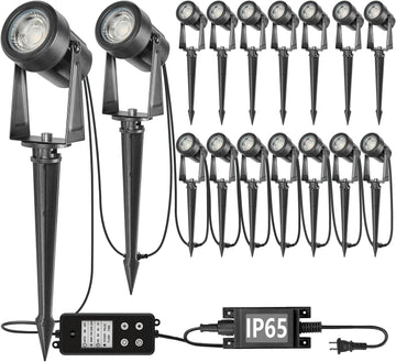 Outdoor Landscape Spotlights, Dusk to Dawn Sensor Control, 16 Pack | IP65 Waterproof, Dimmable, Timable, Extendable
