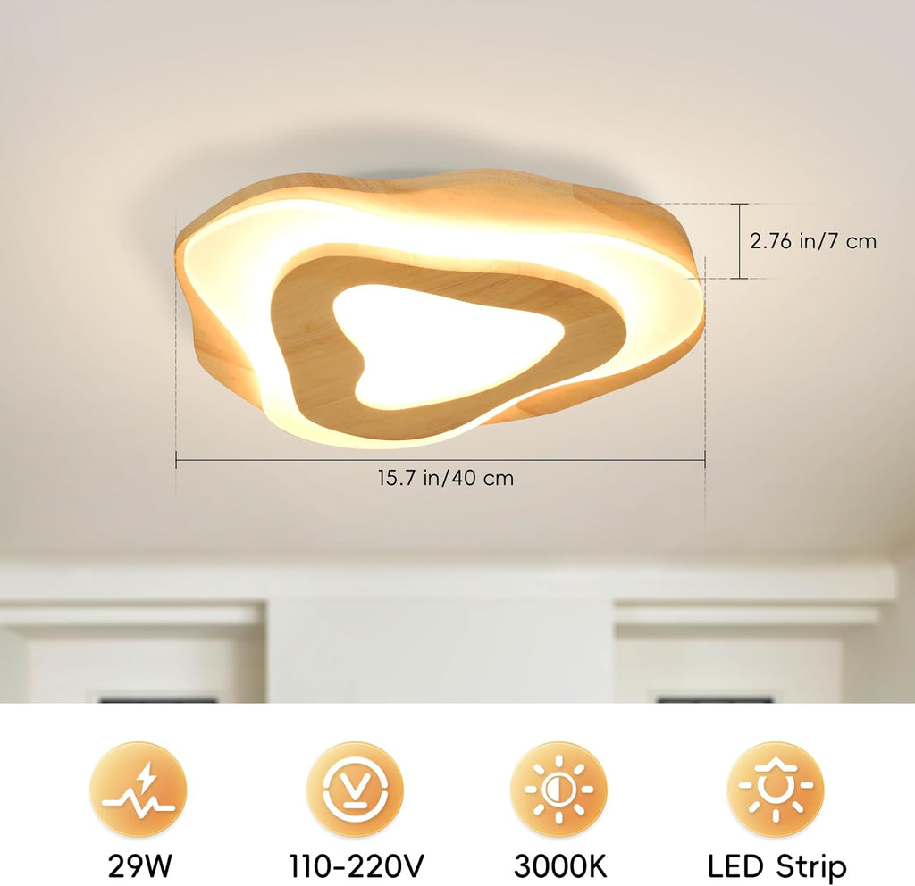 15.7" Modern Flush Mount LED Chandelier , Natural Wood Petal Energy Chandeliers Ceiling Light Bedroom Foyer Kitchen