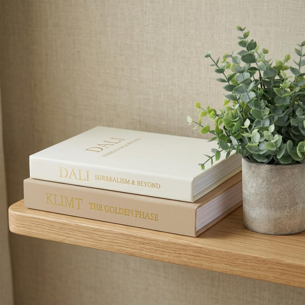 Linen Decorative Book Storage Boxes - Set of 2 Faux Books for Coffee Table Decor, Neutral Fake Book Props for Hiding
