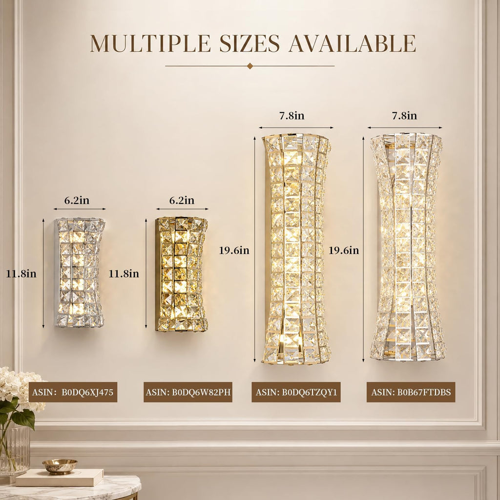 Crystal Wall Light Fixtures,Modern Chrome Wall Lamp with Clear K9 Crystals,Luxury Crystal Wall Sconces for Living