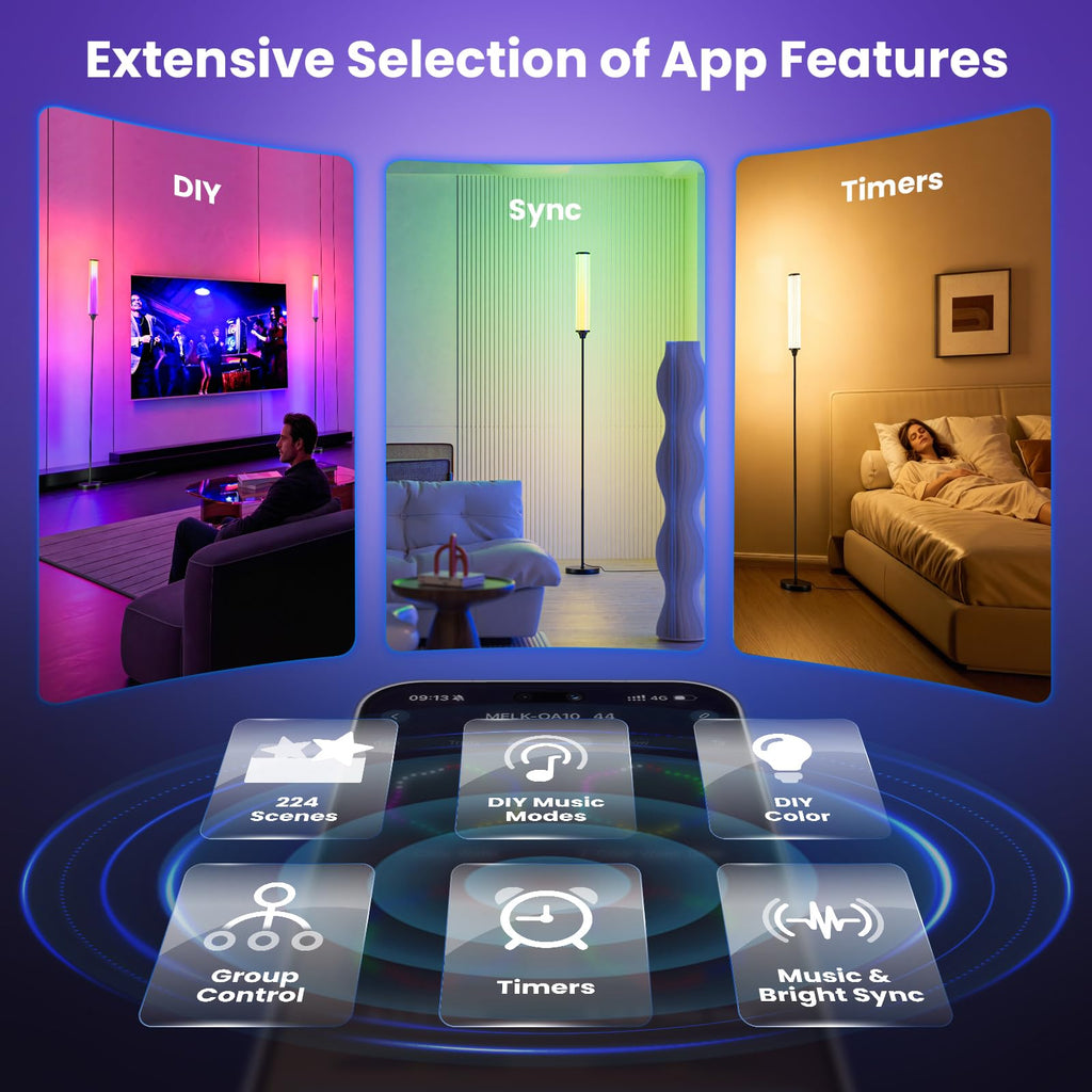 Standing Lamp, Modern Floor Lamp with App & Remote Control, 1500lm LED Corner Lamp with Music Sync and 16 Million DIY