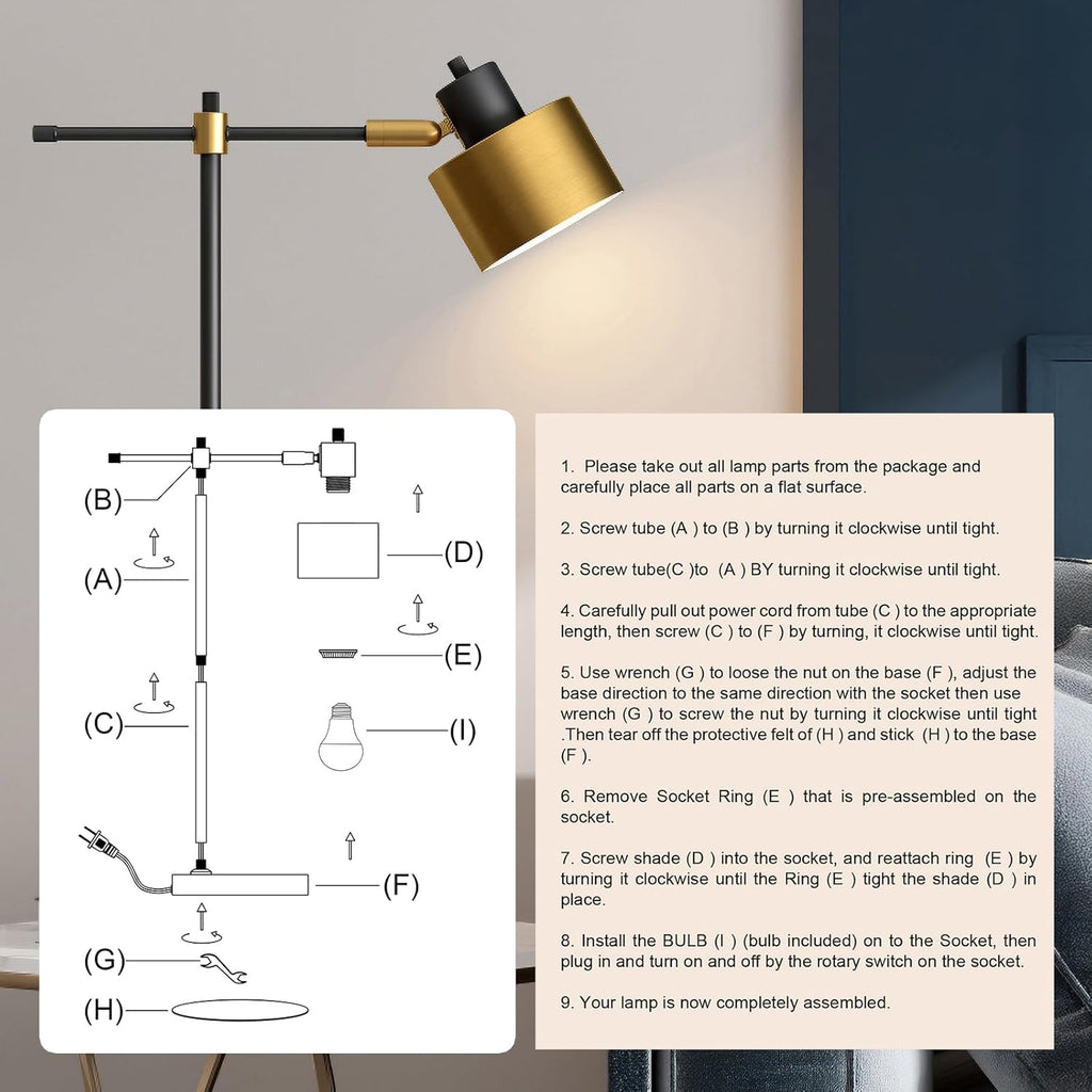 22.2" Modern Desk Lamp, Metal Table Lamp with LED Bulb, Adjustable Reading Lamps, Mid Century Task Lamp