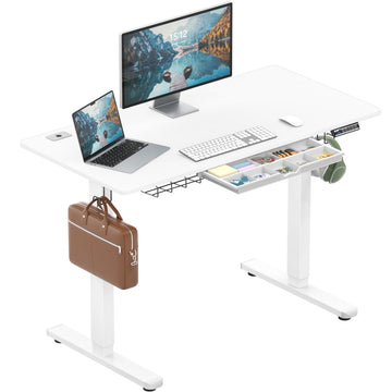 48-Inch Electric Height Adjustable Standing Desk w/ Drawer, White