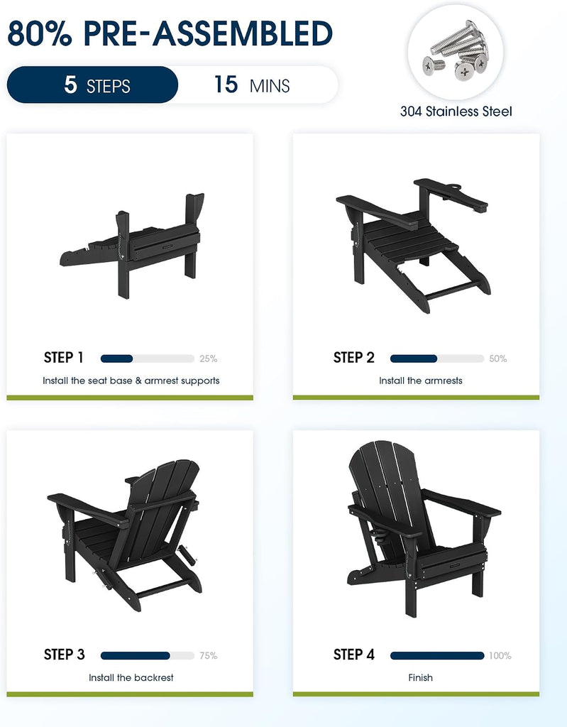 Folding Adirondack Chairs Patio Chairs Outdoor Adirondack Chair Weather Resistant Chair , Outside, Deck, Backyard