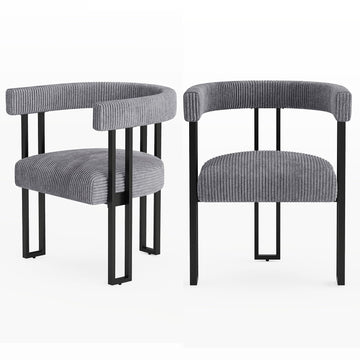 Boucle Dining Chair Set of 2 Corduroy Upholstered Dining Room Chairs Kitchen Chairs with Metal Legs Mid Century