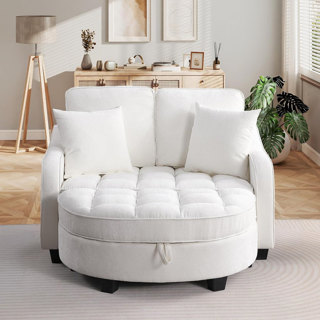 Oversized Chaise Lounge Chair Indoor with Ottoman, Chenille Tufted Comfy Loveseat Sofa Chair with Adjustable
