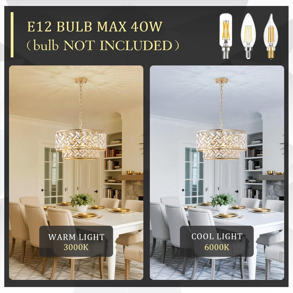 20'' Modern Gold Crystal Chandelier Luxury Semi Flush Mount Ceiling Light Fixtures 6-Lights Round Crystal Pendant