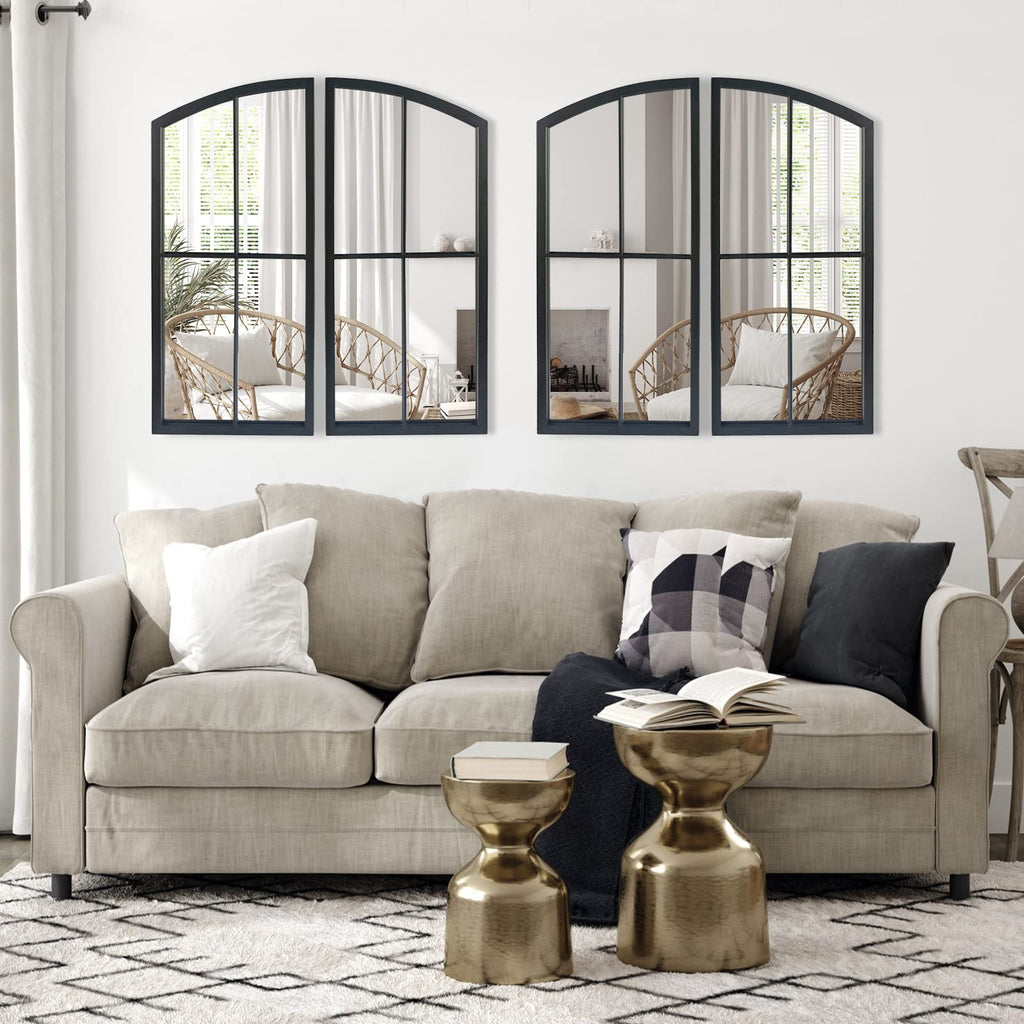 Arch Mirror, Window Pane Wall Decor, Farmhouse Wall Mirrors with Iron Frame, Fireplace.2-Pack 26.4"X13.4"