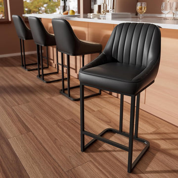 Bar Stools Set of 4, 24" Black Leather Counter Height Bar Stools | Bar Stools with Exquisite Stitching Back, 300lbs