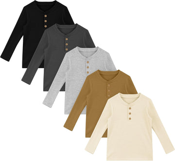 Pack Toddler Boy Long Sleeve Shirt Baby Boys Henley Tops Soft Casual Solid Tee Shirts for Kids