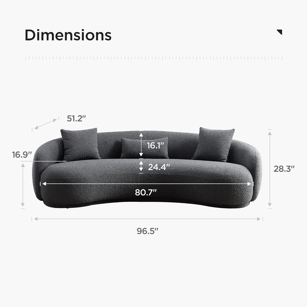 Mid Century Modern Curved Living Room Sofa, 4-Seat Boucle Fabric Couch , Grey