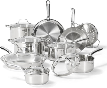 Gourmet 15-Piece Stainless Steel Pots and Pans Set, Induction Compatible