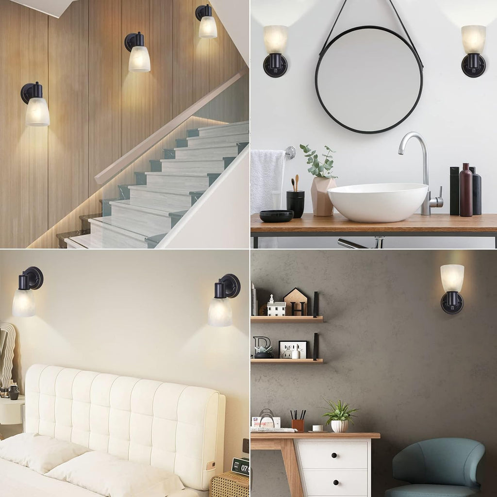 Wall Sconces Set of 2, Matte Black Vanity Lights , Modern Wall Light Fixtures with Rotary Switch, Wall Mount Light
