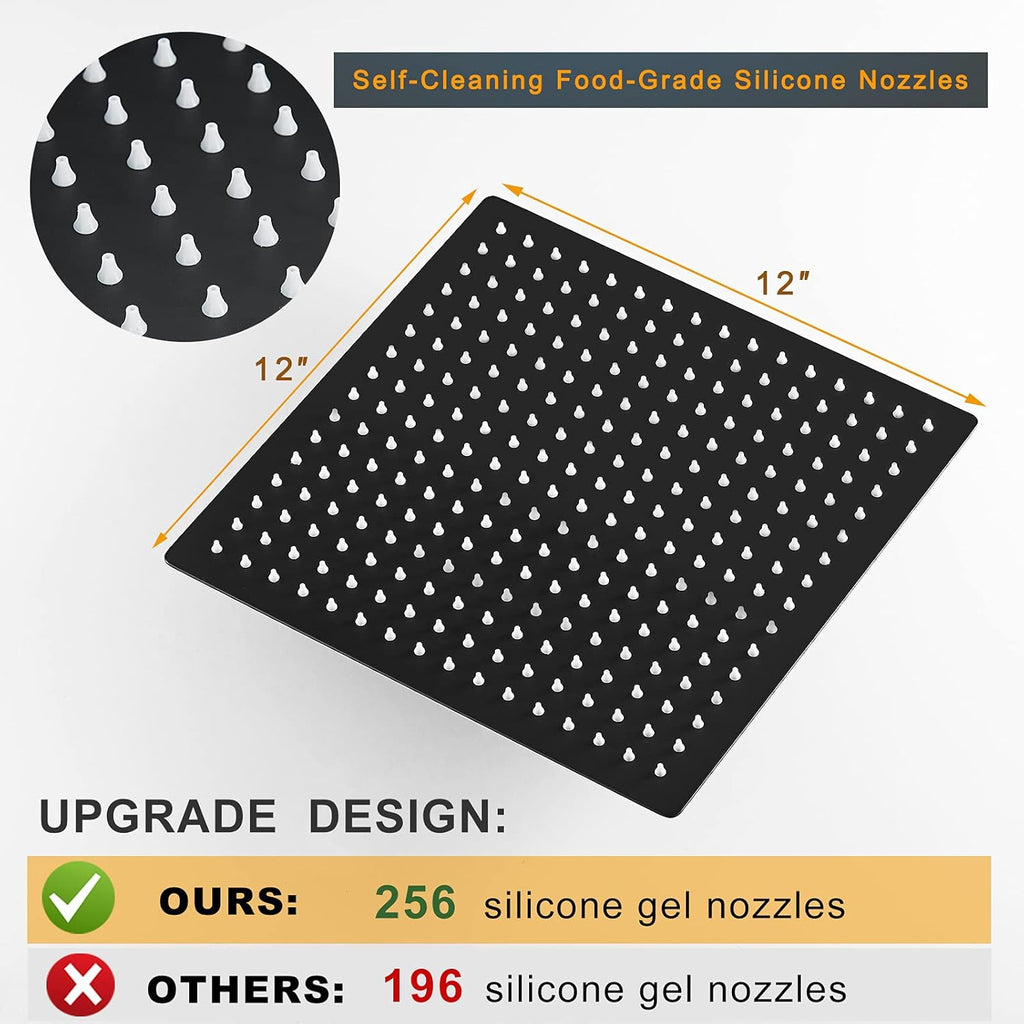 12 Inch Rain Shower Head, 12" Square Rainfall & High Pressure Stainless Steel Bath Showerhead, 1/16" Ultra Thin