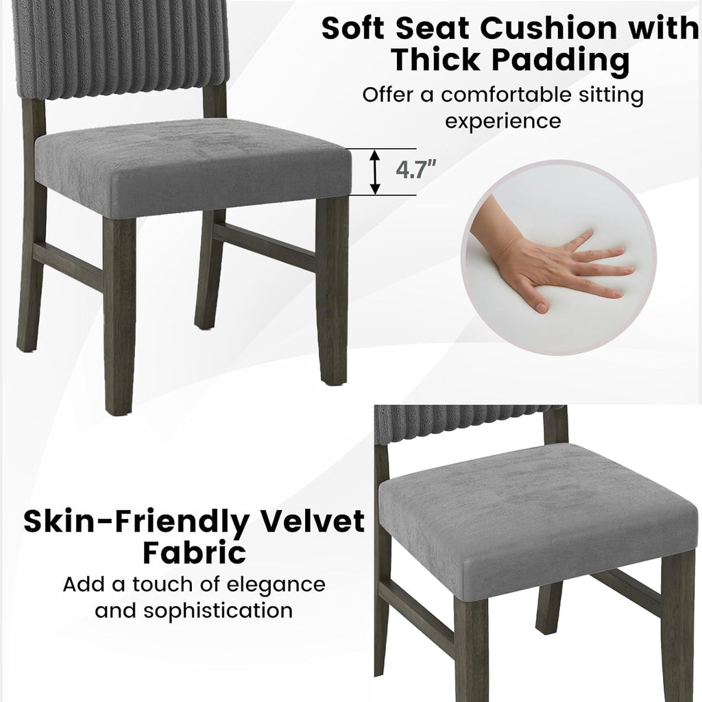 Dining Chairs Set of 4, Mid-Century Velvet Fabric Upholstered Chairs with Rubber Wood Legs, Thick Padded Seat