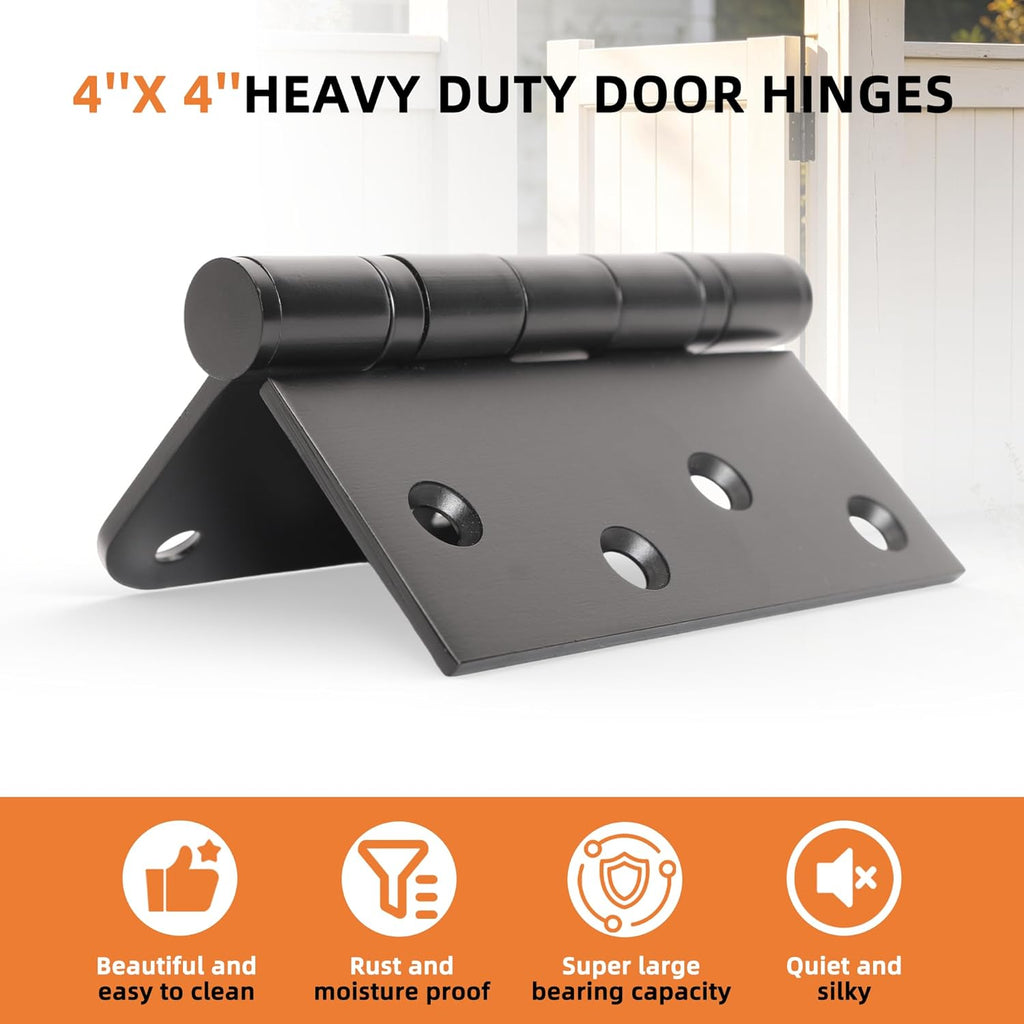3 Pack Black Heavy Duty Pin Removable 4" X 4 Inch Stainless Steel Ball Bearing Square Door Hinges with 5/8" Radius