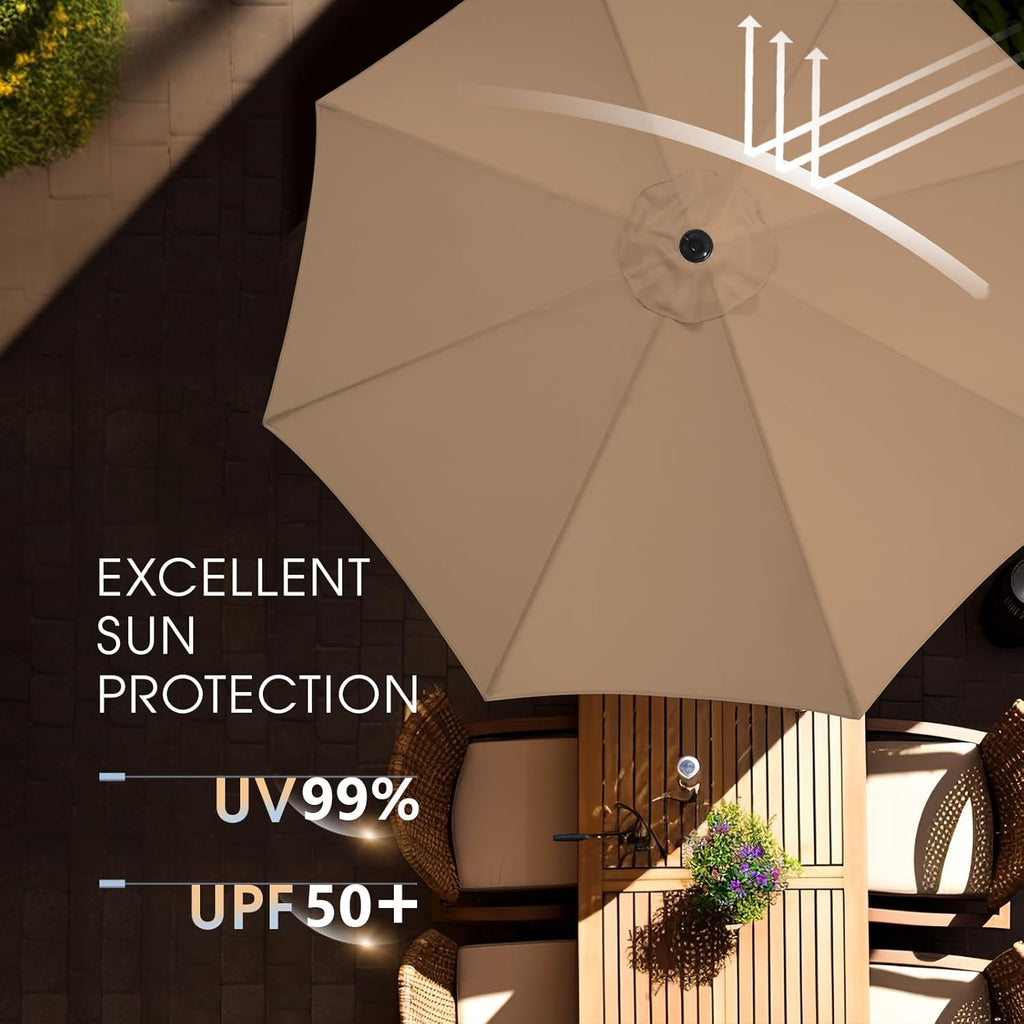 9FT Patio Umbrella with Base, Outdoor Umbrellas with Base Included, 8 Sturdy Ribs