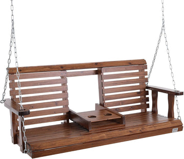 Wooden Porch Swing 5 ft, Patio Bench Swing for Courtyard & Garden, Upgraded 880 lbs Strong Load Capacity, Heavy Duty