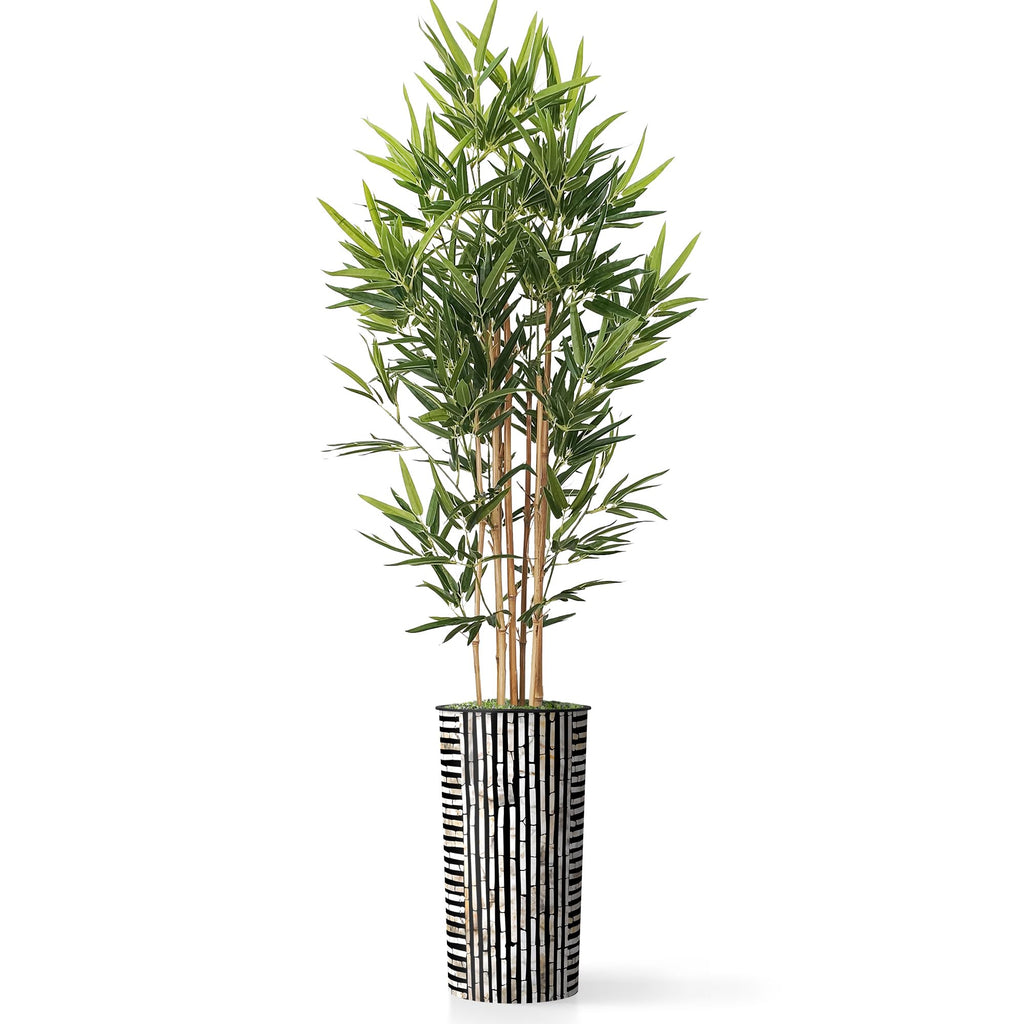 Artificial Tree in Black and Brown Striped Planter, Fake Bamboo Silk Tree for Indoor and Outdoor Home Decoration