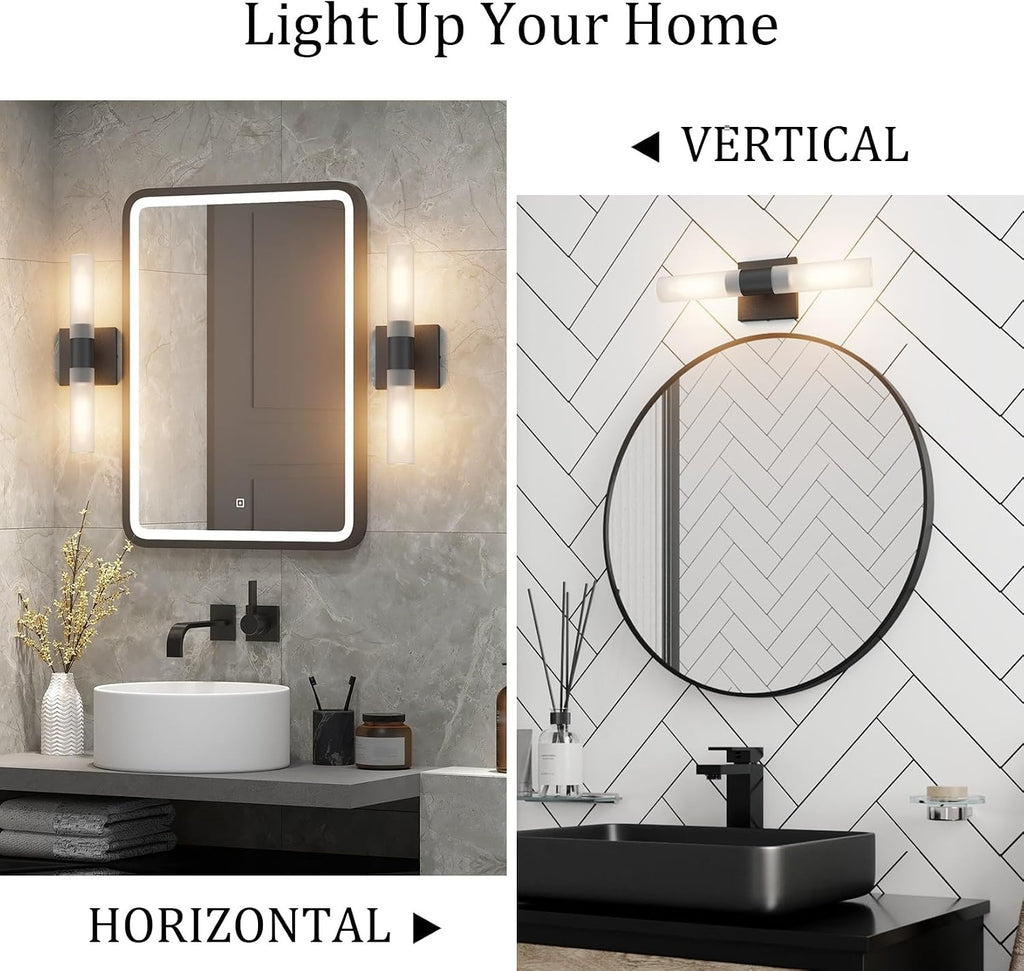 Black Wall Sconces Set of Two,15.7in Dimmable Hardwired LED Sconce Lighting Modern Indoor Vanity Sconce with Frosted