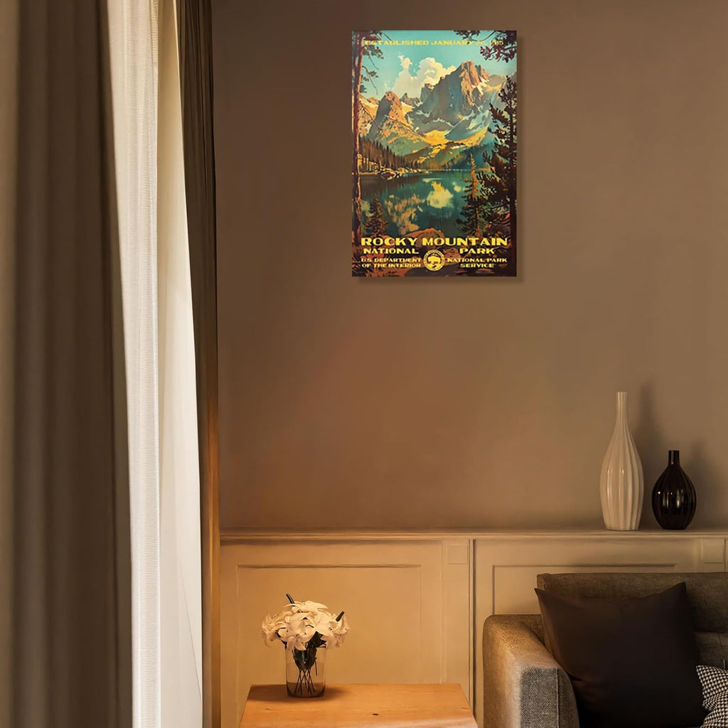 Retro Rocky Mountain National Park Poster Colorado Forest Mountains Canvas Wall Art Hiking Adventure Travel Scenery