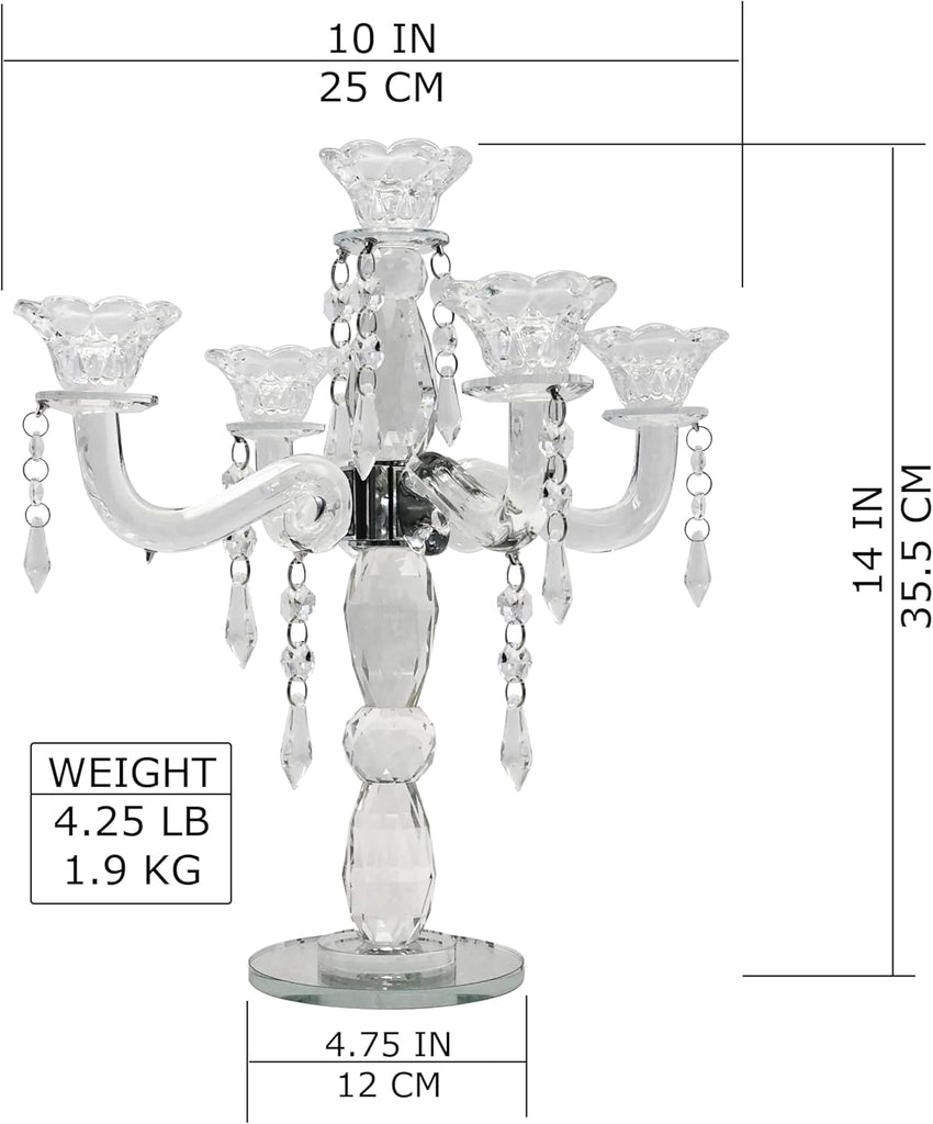 Crystal Candle Holder 5-Arm Taper Candlestick Crystal Candelabra - Centerpieceval