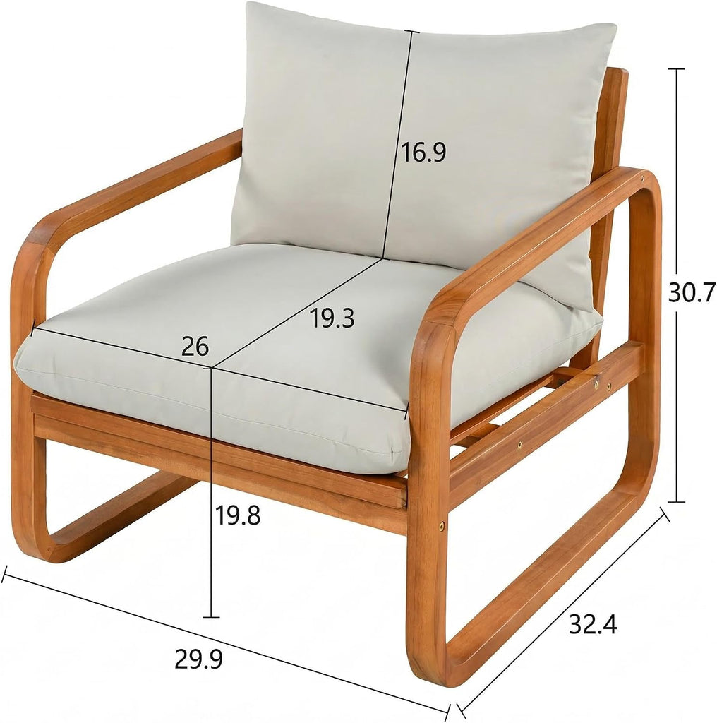 Outdoor 4-Piece Acacia Wood Conversation Set - Patio 2-Seat Loveseat Sofa w/Cushion, 2 Armchair and Square Coffee